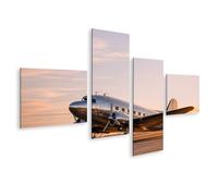 islandburner Cuadro sobre lienzo Nostálgico Douglas DC-3 Mural Oficina Decoración para entusiastas de los aviones - 4 piezas - Edición U1