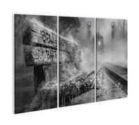 islandburner Cuadro sobre lienzo nostálgico escena de la estación de tren mural para sala de estar para los amantes de los viajes - 3 piezas