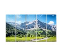 islandburner Cuadro sobre lienzo paisaje alpino con prados verdes e imponente panorama montañoso cuadros murales 160 x 80 cm