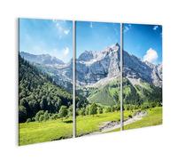 islandburner Cuadro sobre lienzo paisaje alpino con prados verdes e imponente panorama montañoso cuadros murales 130 x 80 cm