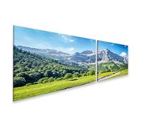 islandburner Cuadro sobre lienzo paisaje alpino con prados verdes e imponente panorama montañoso cuadros murales 160 x 40 cm