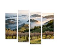 islandburner Cuadro sobre lienzo, paisaje de viñedo en niebla de la mañana - Mural para amantes de la naturaleza - 4 piezas