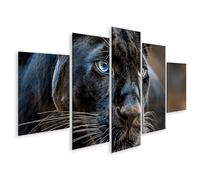 islandburner Cuadro sobre lienzo Pantera negra con ojos azules - Cuadro para amantes de los animales - 5 piezas - Edición P1