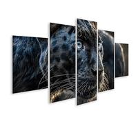 islandburner Cuadro sobre lienzo Pantera negra con ojos azules - Mural para amantes de los animales - 5 piezas