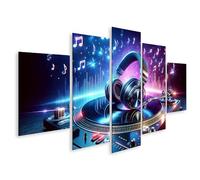 islandburner Cuadro sobre lienzo para habitación infantil juvenil música viva en la mesa de DJ con auriculares Imágenes murales Póster