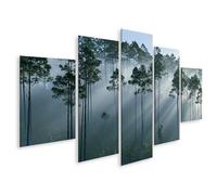 islandburner Cuadro sobre lienzo Pinos místicos en niebla Mural Salón para amantes de la naturaleza - 5 piezas - Edición Q1