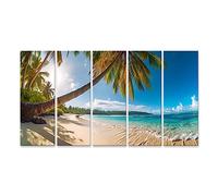islandburner Cuadro sobre lienzo Playa de mar Arena Palmeras Costa tropical salvaje Hermosa imagen de paisaje Marítimo Cuadro decorativo para pared JCMT-5P