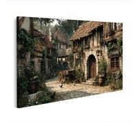 islandburner Cuadro sobre lienzo Pueblo medieval con patio floreciente y edificios históricos - Edición A2