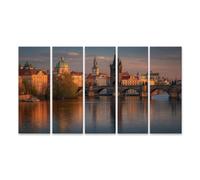 islandburner Cuadro sobre lienzo Puente de Carlos en Praga al atardecer - Mural para tu hogar - 5 piezas XXL