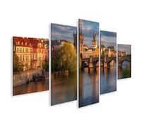 islandburner Cuadro sobre lienzo Puente de Carlos Praga al atardecer mural para sala de estar - 5 piezas