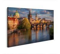 islandburner Cuadro sobre lienzo Puente de Carlos Praga al atardecer - Mural para sala de estar - Edición A1