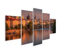 islandburner Cuadro sobre lienzo Puente de Carlos Praga al atardecer Mural para su hogar - 5 piezas
