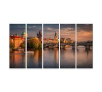 islandburner Cuadro sobre lienzo Puente de Carlos Praga al atardecer mural para su hogar - 5 piezas XXL - Edición R1