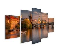 islandburner Cuadro sobre lienzo Puente de Carlos Praga al atardecer mural para tu hogar - 5 piezas - Edición A1