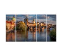 islandburner Cuadro sobre lienzo Puente de Carlos Praga al atardecer mural para viviendas - 5 piezas XXL
