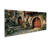 islandburner Cuadro sobre lienzo Puerta medieval del monasterio de piedra y madera, mural rústico - Panorama