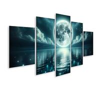 islandburner Cuadro sobre lienzo que captura la esencia de una escena nocturna tranquila con una gran luna brillante UNA imágenes murales carteles