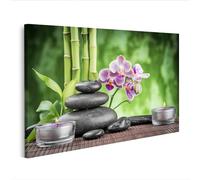 islandburner Cuadro sobre lienzo Relajación Spa Piedras Bambú Orquídea Atmósfera Luz de las Velas Cuadros Murales 100 x 57