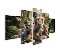 islandburner Cuadro sobre lienzo Representación Fotorealista de una Madre León con sus dos cachorros en una ju cuadros murales carteles