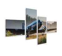 islandburner Cuadro sobre lienzo restaurado Douglas DC-3 avión en paisaje brumoso - 4 piezas - Edición Q1