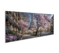 islandburner Cuadro sobre lienzo Romántica Torre Eiffel con flores de cerezo mural Salón para los amantes de París - Panorama - Edición T1