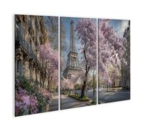 islandburner Cuadro sobre lienzo Romántica Torre Eiffel con flores de cerezo Mural Salón para los amantes de París - 3 piezas - Edición O1