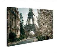 islandburner Cuadro sobre lienzo Romántica Torre Eiffel con flores de salón para los amantes de París - Edición C1