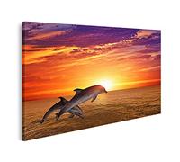 islandburner Cuadro sobre lienzo saltar delfines vida marina fondo hermoso rojo puesta de sol del mar impresiones arte póster mural