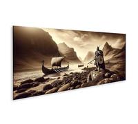 islandburner Cuadro sobre lienzo SepIn a Vikingo: Guerrero y barco en elegancia intemporal cuadros cuadro mural póster
