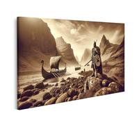 islandburner Cuadro sobre lienzo SepIn a Vikingo: Guerrero y barco en elegancia intemporal cuadros cuadro mural póster