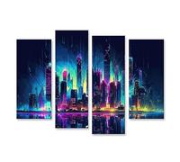 islandburner Cuadro sobre lienzo silueta de ciudad en estilo cyberpunk, luces de neón, cuadros oscuros murales póster JEEM-4erP