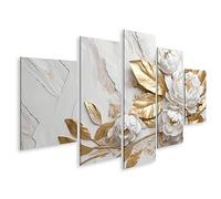 islandburner Cuadro sobre lienzo textura mármol blanco oro colores flores doradas diseño lujoso imágenes murales póster JCTS-MFP