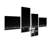 islandburner Cuadro sobre lienzo Torre Eiffel por la noche en blanco y negro - Mural para decoración elegante - 4 piezas - Edición E1
