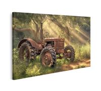 islandburner Cuadro sobre lienzo tractor antiguo en la luz del bosque mágico para sala de estar amantes de la naturaleza tienda de biofotos cuadros murales póster