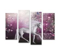 islandburner Cuadro sobre lienzo Unicornio entre mariposas y pétalos de rosa cuadros cuadros murales 130 x 80 cm