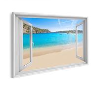 islandburner Cuadro sobre lienzo ventana abierta con vistas a la playa y al mar cuadros murales 100 x 57 cm