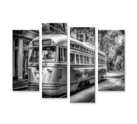 islandburner Cuadro sobre lienzo Vintage tranvía en San Francisco blanco y negro mural - 4 piezas