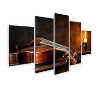 islandburner Cuadro sobre lienzo Violín elegante en mesa de madera antigua con luz de vela - 5 piezas