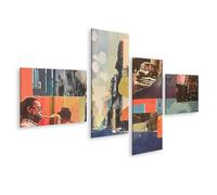 islandburner Cuadro sobre lienzo Vivo Jazz Collage Mural Sala de Estar Para Amantes de la Música - 4 Piezas - Edición M1