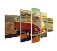 islandburner Cuadro sobre lienzo Volkswagen Bus al atardecer playa para sala de estar Agencia de viajes divertido cuadros cuadros murales póster