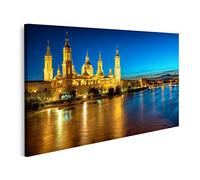 islandburner Cuadro sobre lienzo Zaragoza España Vista al río hasta la catedral de noche. Cuadros Impresiones Arte Póster Mural