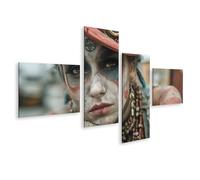 islandburner Cuadro sobre lienzo Zombie Mujer con sombrero e ideas creativas de maquillaje para Halloween - 4 piezas - Edición C1