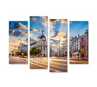islandburner, Cuadros de salon Madrid, paisaje urbano de España en la Calle de Alcalá y Gran Vía. Cuadro decoracion de Pared Impresión en lienzo Formato Grande modernos PFU-4erP-N