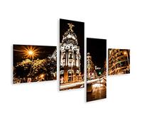 islandburner, Cuadros de Salon Tráfico de Calles en la Noche en Madrid, España (Imagen HDR) Cuadro Decoracion de Pared Impresión en Lienzo Formato Grande Modernos OPN-4LP-N