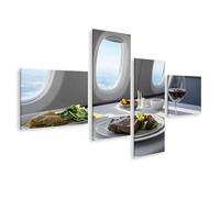 islandburner Edición N1 - Cuadro sobre lienzo (4 piezas), diseño de avión con carne y vino tinto