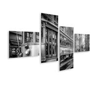 islandburner Fotografía sobre lienzo Vintage tranvía en San Francisco blanco y negro - 4 piezas - Edición C1