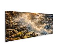 islandburner Imagen sobre lienzo Acantilado costero tormentoso en luz dorada - Mural para amantes de la naturaleza - Panorama