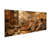 islandburner Imagen sobre lienzo Acogedora cafetería con conversaciones alegres y luz cálida - Panorama