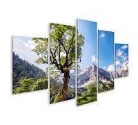 islandburner Imagen sobre lienzo Árbol Frente Paisaje Alpino Bajo Cielo Azul Cuadros Murales 170 x 80 cm