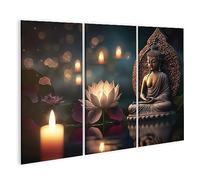 islandburner Imagen sobre lienzo Buda Purnima Día de Vesak Estatua de Buda Flor de loto Vela Imágenes Cuadros Murales Póster JEKE-3P